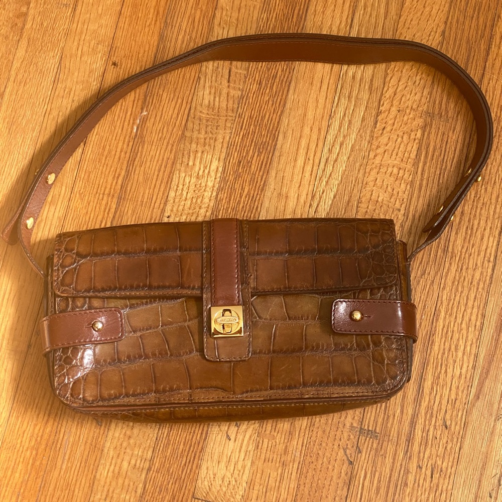 Vintage Cole Haan Brown Croc-Embossed Leather Shoulder Bag
